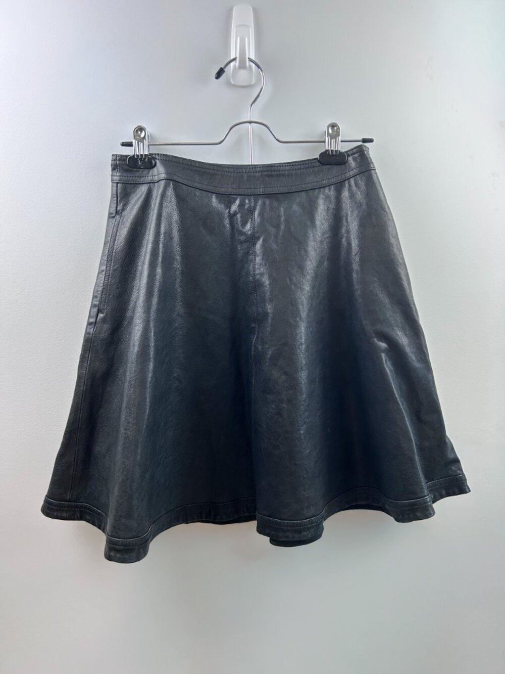 Diane von Furstenberg Black Leather A-Line Skirt with Pockets, Size 4